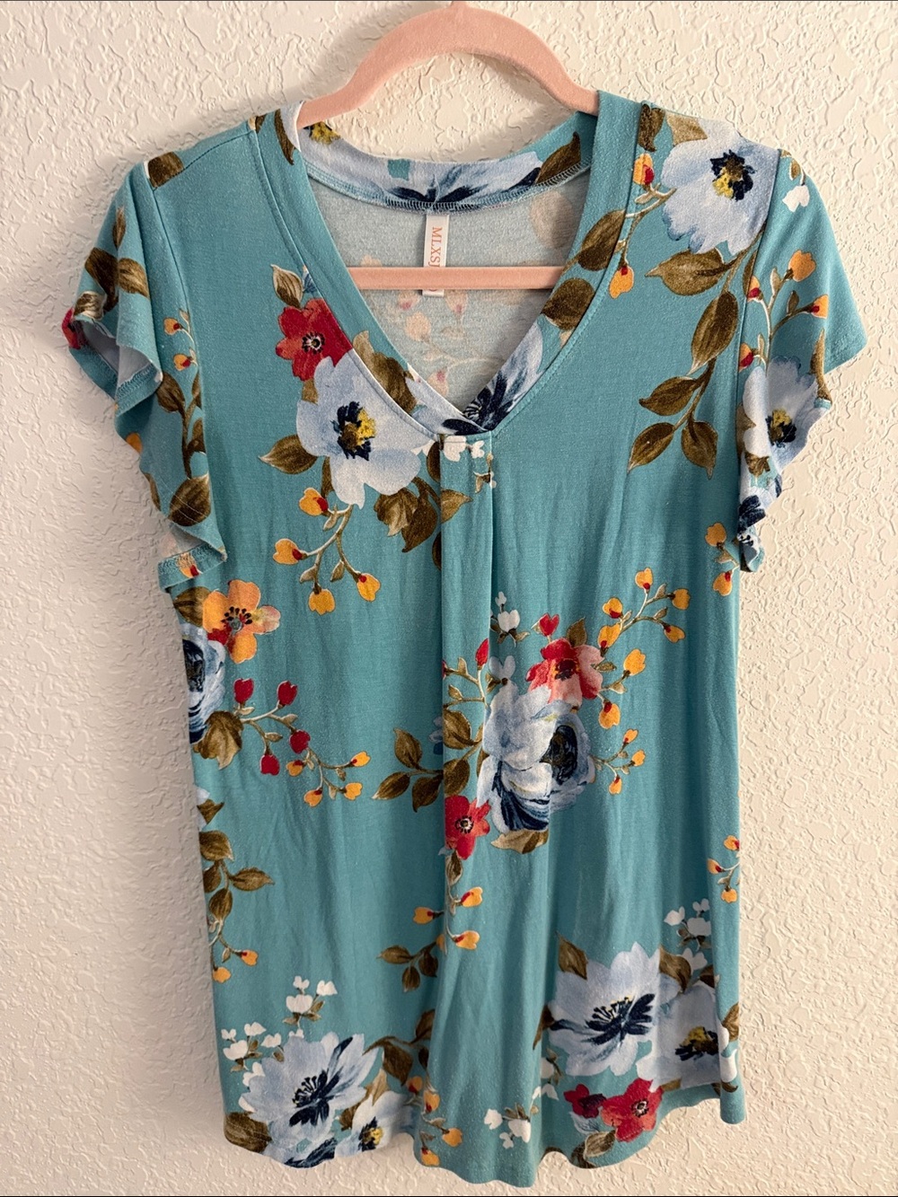 Women’s Floral V-Neck Tee - Teal Floral